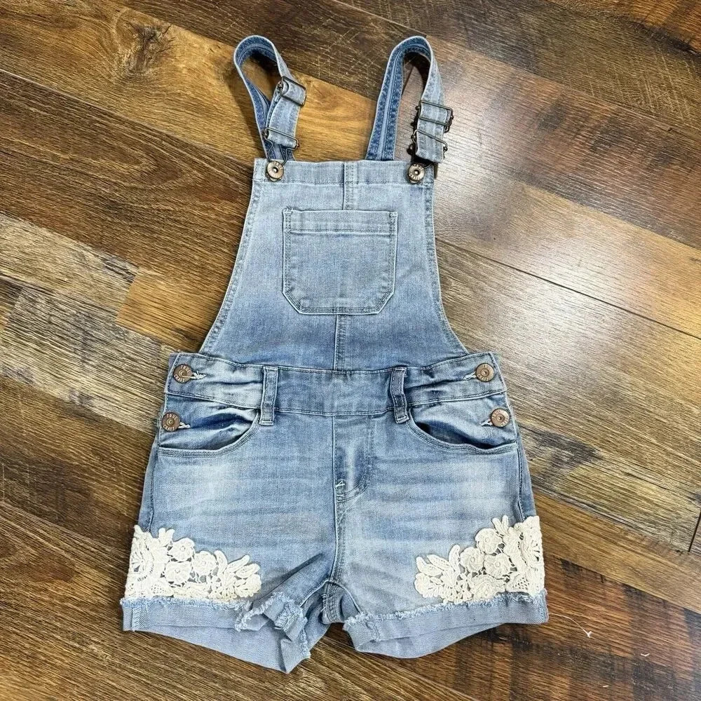 True Craft overalls Girls blue Jeans With Lace Details Size 7 Girls NWOT